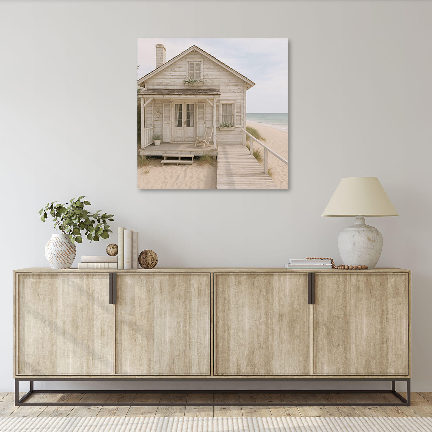 LEINWANDBILD Haus am Strand 60x60cm - Grau, Textil (60/60cm) - Feeby