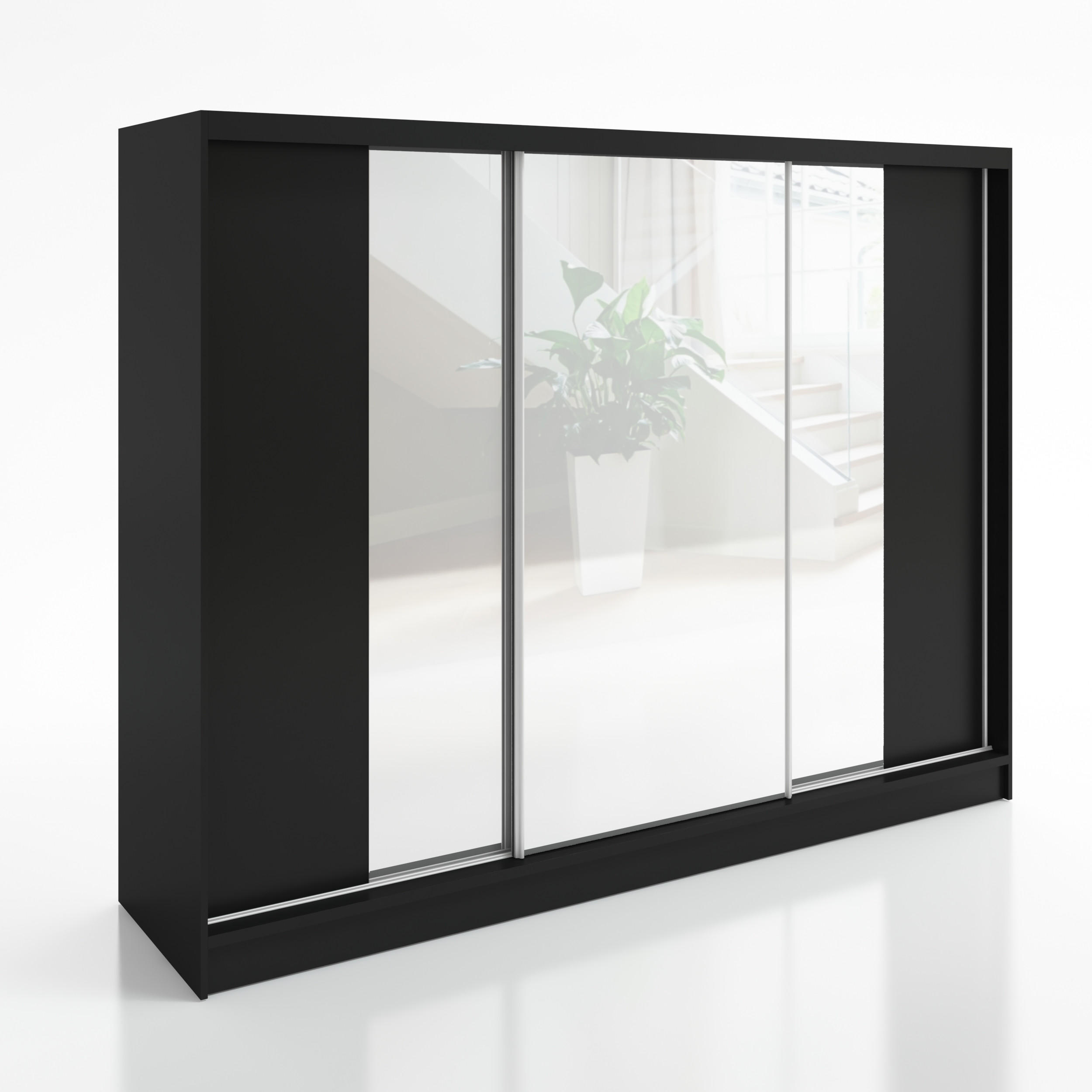 A&J MöbelLand Schwebetürenschrank Schwarz 200x215x60 cm