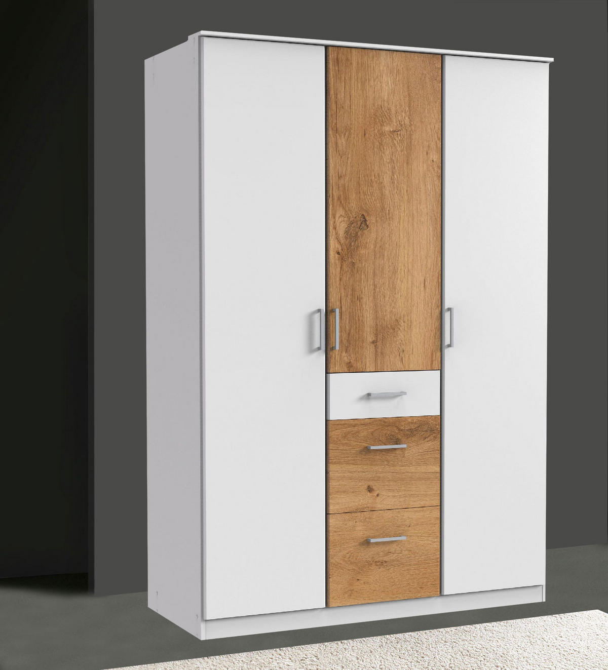 KLEIDERSCHRANK Click Plankeneiche / weiß 135 / 58 / 199cm - Eichefarben/Weiß, Holz/Holzwerkstoff (135/199/58cm) - Wimex