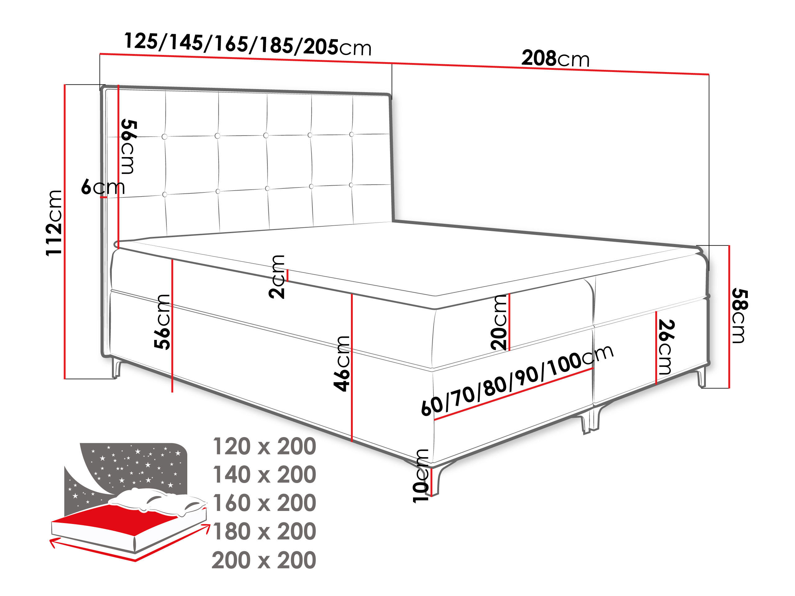 Thumbnail - Mirjan24 Boxbett, Rot, Holz, H3, 180x200 cm, Schlafzimmer, Betten, Boxspringbetten