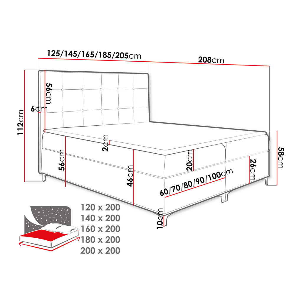 Thumbnail - Mirjan24 Boxbett, Violett, Holz, H3, 180x200 cm, Schlafzimmer, Betten, Boxspringbetten