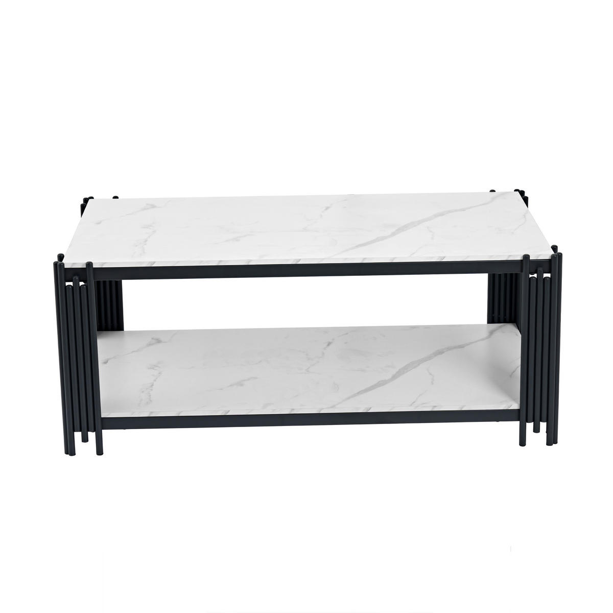 COUCHTISCH in Weiß-Schwarz Wohnzimmertisch mit Metallbeinen für Wohnzimmer, B140/T64/H46cm - Schwarz/Weiß, Holzwerkstoff/Metall (64/114/46cm) - STILVORA