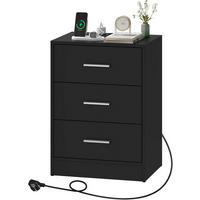 NACHTTISCH, Beistelltisch mit Ladefunktion, Schwarz - Schwarz, Holzwerkstoff (39/54/28cm) - Woltu