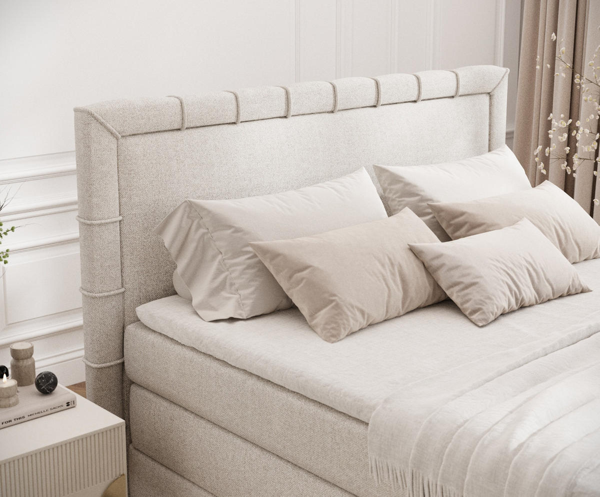 BOXSPRINGBETT Rosabel Hellbeige 200/200 cm mit Matratze und Topper - Beige/Schwarz, Holz/Holzwerkstoff (200/200cm) - Maison de Reve