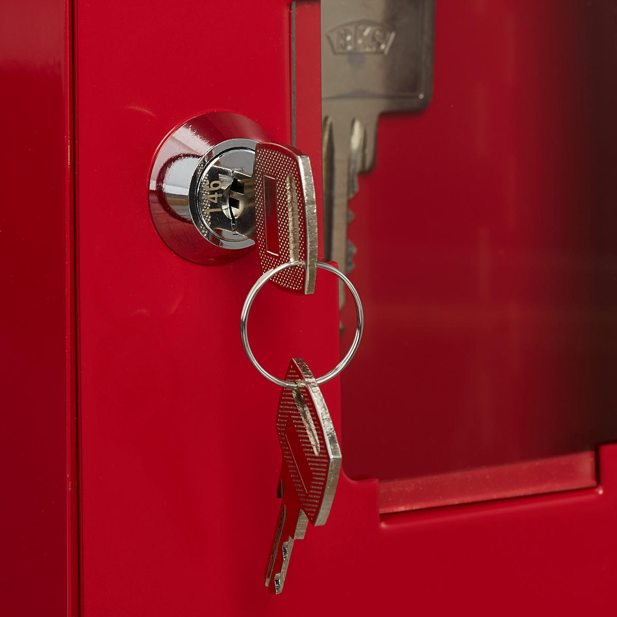 NÚDZOVÝ kľúčový box - červená, kov/sklo (12/15/4cm) - Relaxdays