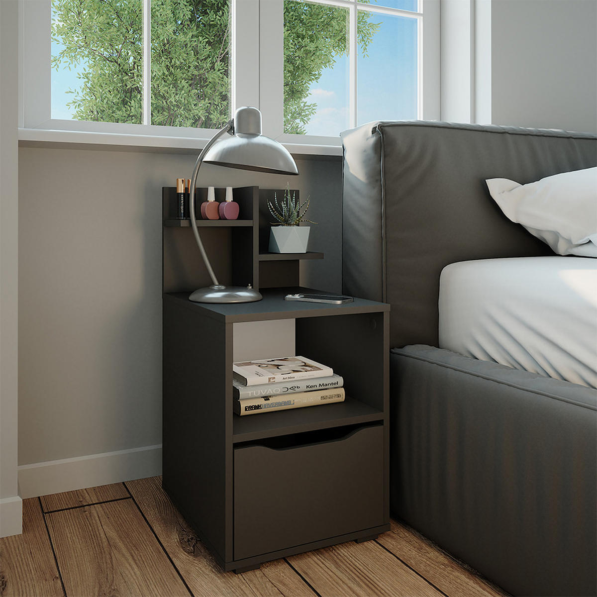 NACHTTISCH Ruben Anthrazit 40 x 82.2 cm mit Schublade - Anthrazit, Holzwerkstoff (40/82.2/48cm) - Vicco