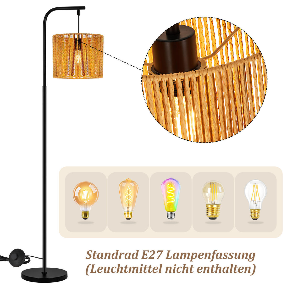 STEHLAMPE Aether 24/25/164 cm - Schwarz, Metall (24/25/164cm) - ZMH