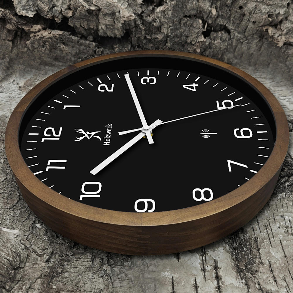 WANDUHR Holz Designer SEGEBERG (FUNK) Loft Wand Uhr, braun, schwarz - Dunkelbraun/Schwarz, Glas/Holz (30/30/4.2cm) - Holzwerk