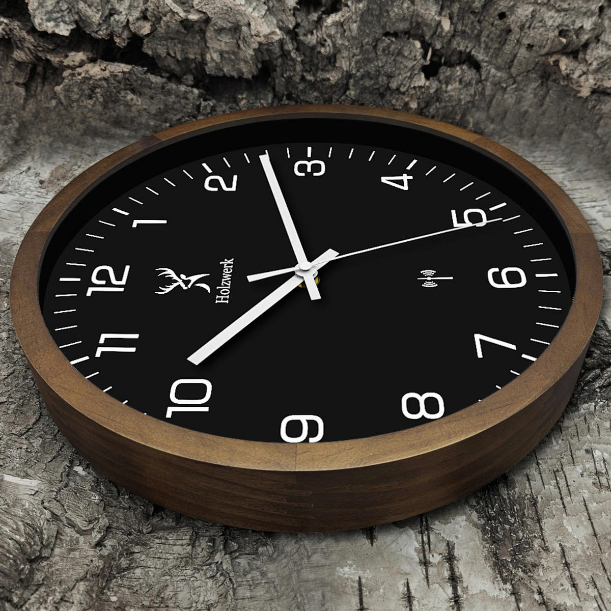 WANDUHR Holz Designer SEGEBERG (FUNK) Loft Wand Uhr, braun, schwarz - Dunkelbraun/Schwarz, Glas/Holz (30/30/4.2cm) - Holzwerk
