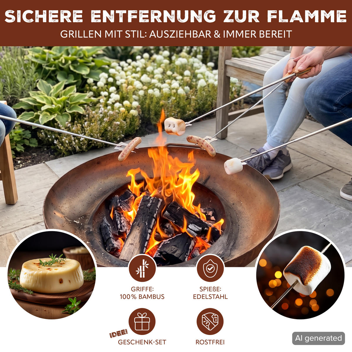 TELESKOP-GRILLGABEL 2er-Set, Edelstahl - Edelstahlfarben, Metall (8cm) - bremermann