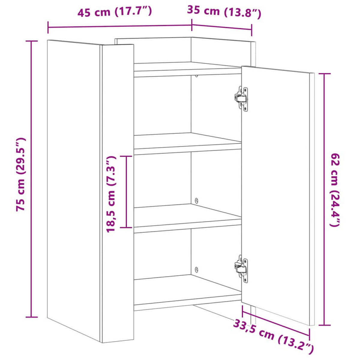 SIDEBOARD Weiss 45/35/75 Cm Holzwerkstoff - Weiß, Holzwerkstoff (45/75/35cm) - vidaXL