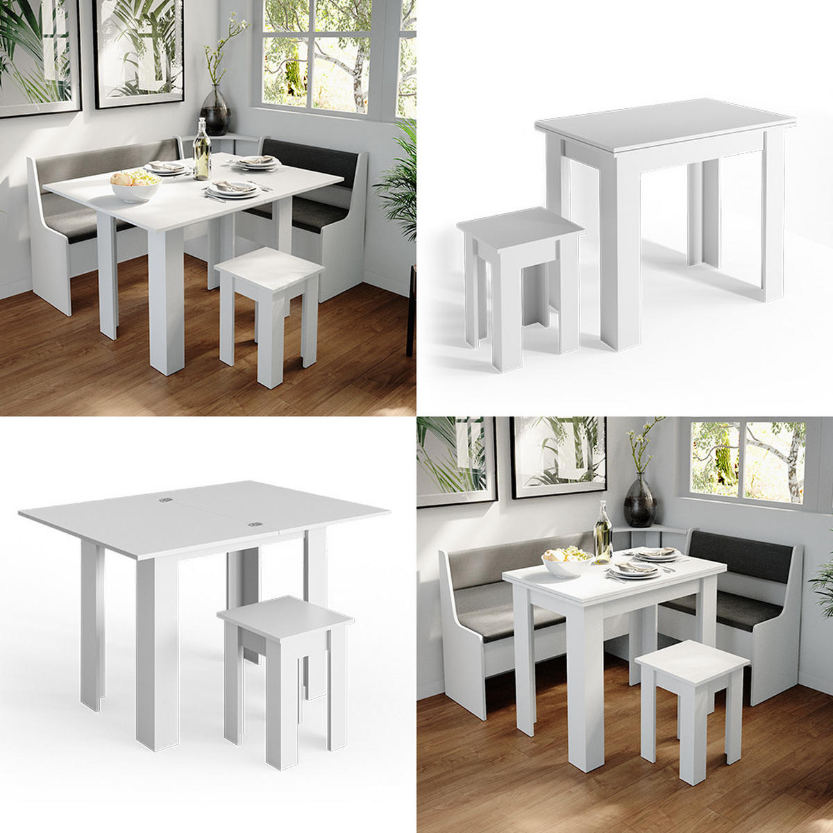 JÍDELNÍ STŮL SE ŽIDLÍ Roman Bílá - bílá, kompozitní dřevo (90/76.6/60cm) - Vicco