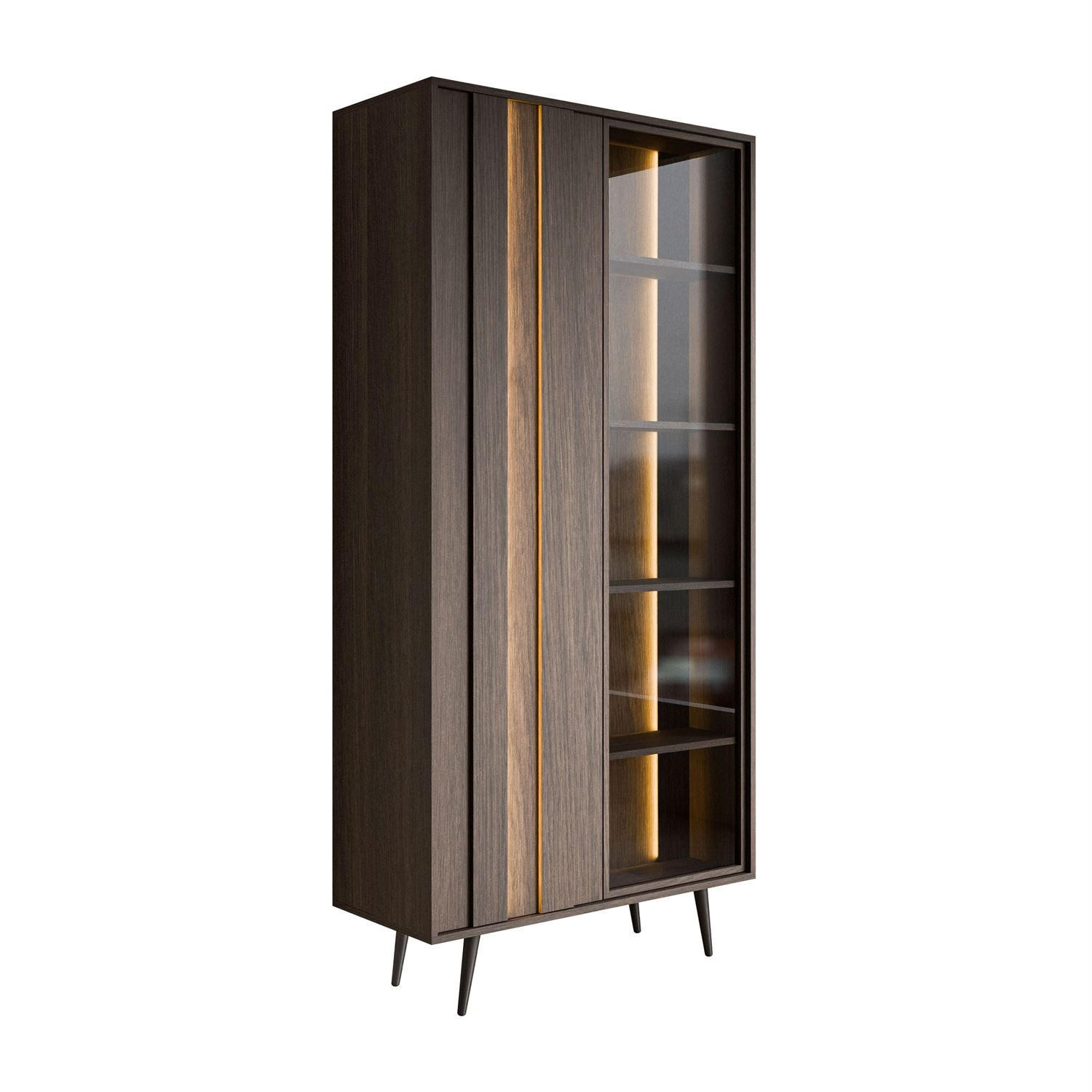 VITRINE ALMA mit LED-Beleuchtung - Eichefarben/Schwarz, Holzwerkstoff (94/196/40cm) - Lookway