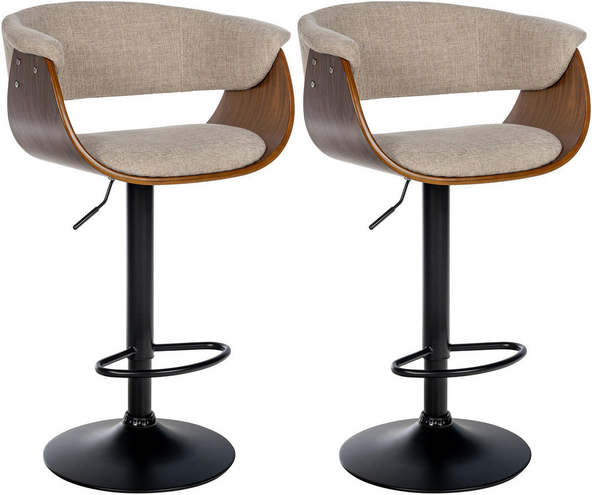 BARHOCKER 2er Set Stoff walnuss/creme - Walnussfarben/Creme, Textil/Metall (60/90/51cm) - CLP