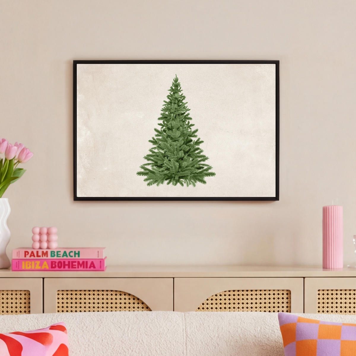 LEINWAND Bilder mit Rahmen - Weihnachtsbaum - Grün - Weihnachten - Feiertage - 60x40 - Olivgrün, Textil (60/40cm) - MuchoWow