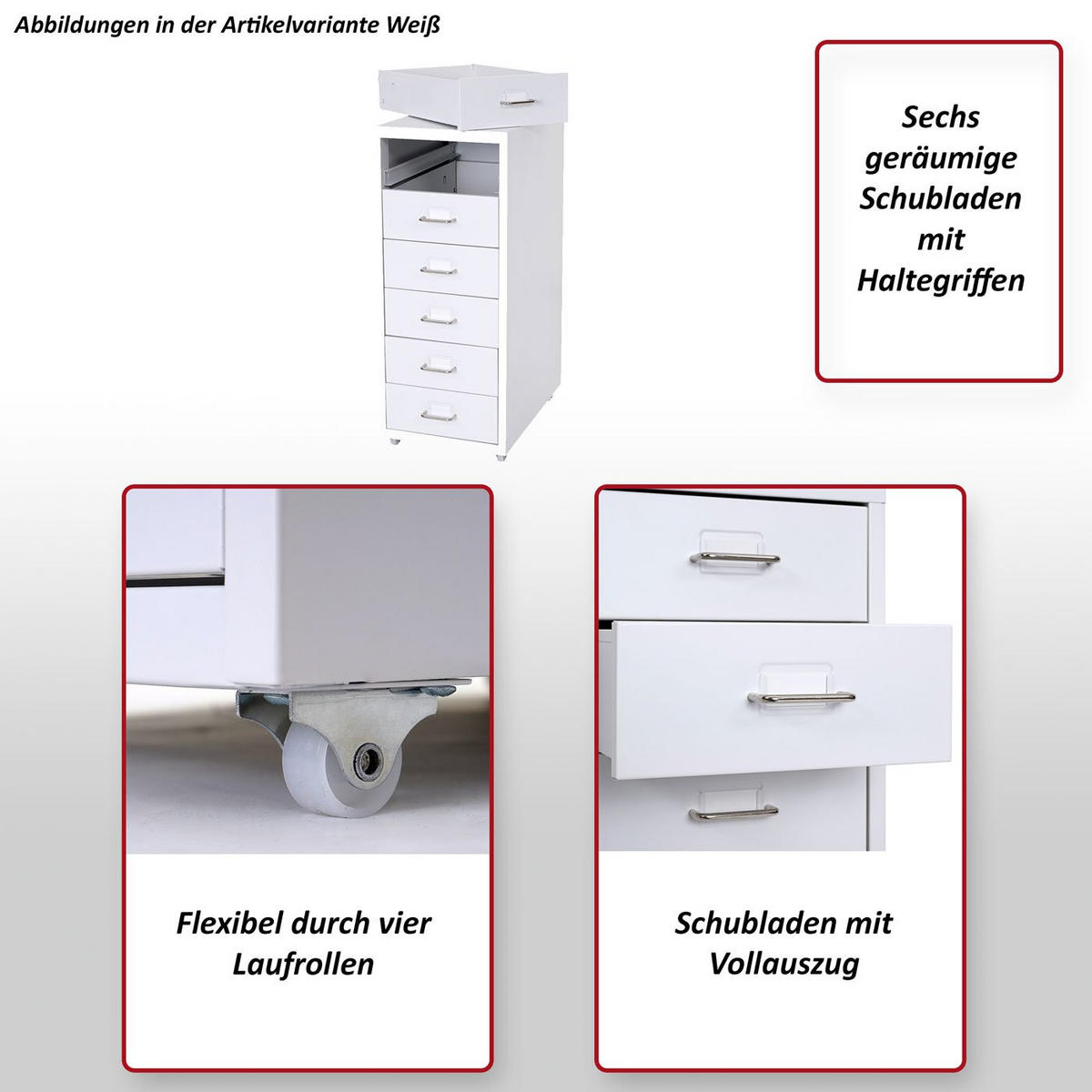 ROLLCONTAINER Weiß - Weiß, Metall (28/69/41cm) - MCW