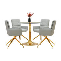 ESSGRUPPE rund 85 cm Glas Gold mit 4 Drehstühlen Hellgrau - Transparent, Metall (85/76/85cm) - Meubliv
