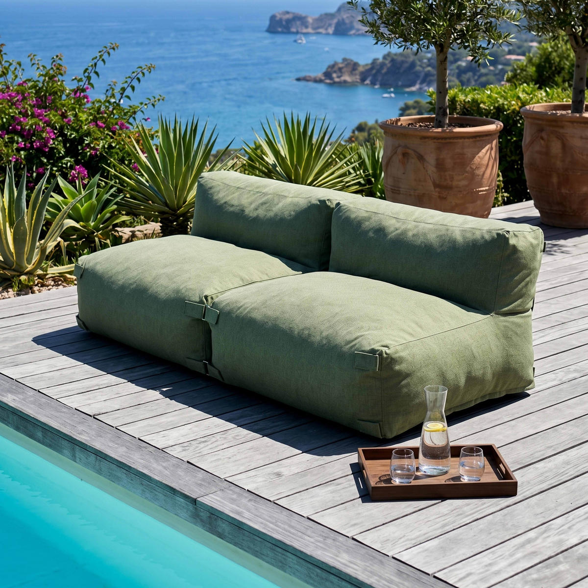GARTENSOFA mit 2 Sitzplätzen, Kaktusgrünen - Grün, Textil - Oviala