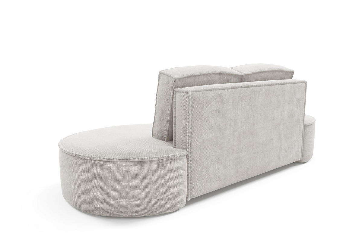 SOFA Molly – Freistehendes halbrundes Designsofa mit zwei eleganten, abnehmbaren RückenKissen, Curio Stoff, Größe: 234x101x88 cm, Weiß - Creme, Holz/Textil (234/88/101cm) - DomoHome