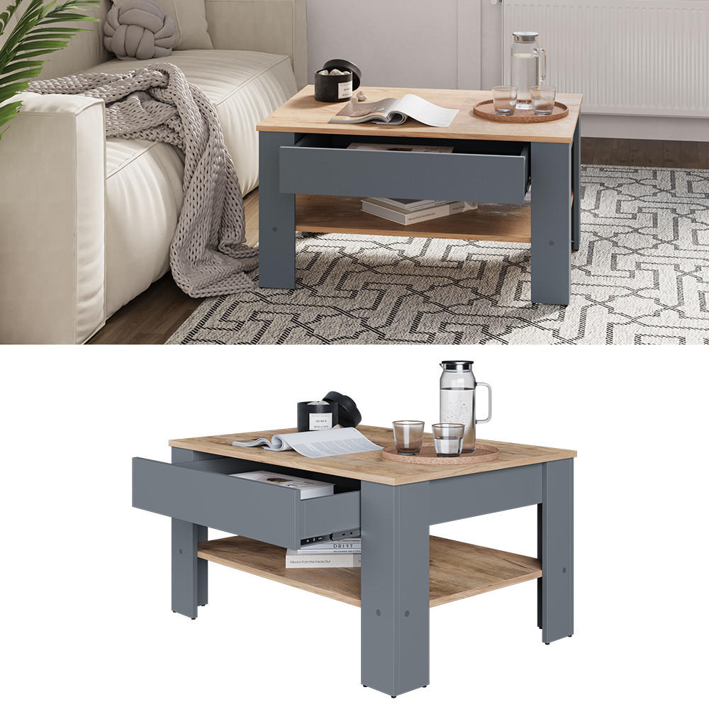 COUCHTISCH Milan Anthrazit/Goldkraft Eiche 92.2 x 65 cm - Honigeiche/Anthrazit, Holzwerkstoff (65/92.2/48cm) - Vicco