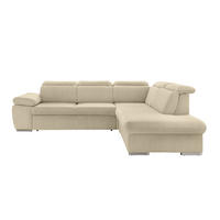 ECKSOFA mit Schlaffunktion, Bettkasten, Kopfstützen verstellbar, Wellenunterfederung, Ottomane rechts B283/T228/H102 cm, Cord Beige Grau / 17216 - Chromfarben/Greige, Textil/Metall (283/228cm) - luma-home
