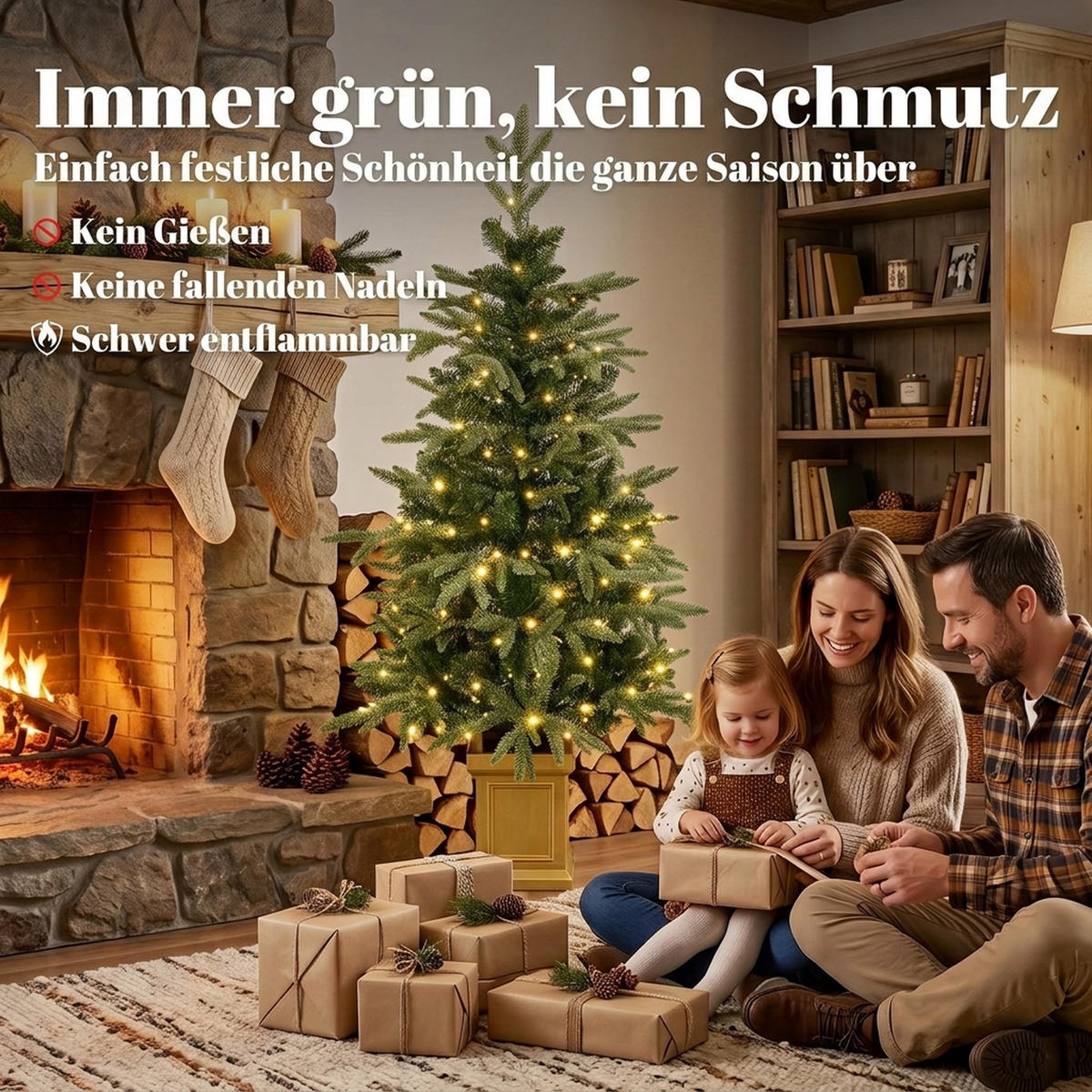 WEIHNACHTSBAUM-MIT-LICHT PE Stahl Grün - Grün, Kunststoff (120cm) - HOMCOM