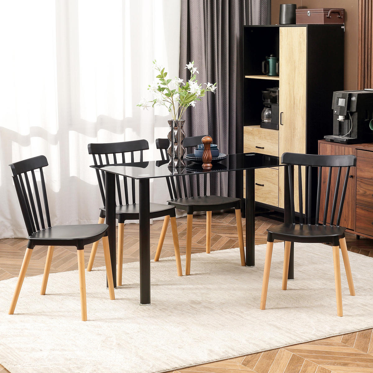 ESSZIMMERSTÜHLE 4er-Set DE-13237 Skandinavisch mit hoher Rückenlehne Schwarz - Schwarz, Kunststoff (52.5/83/48cm) - ComfortXL
