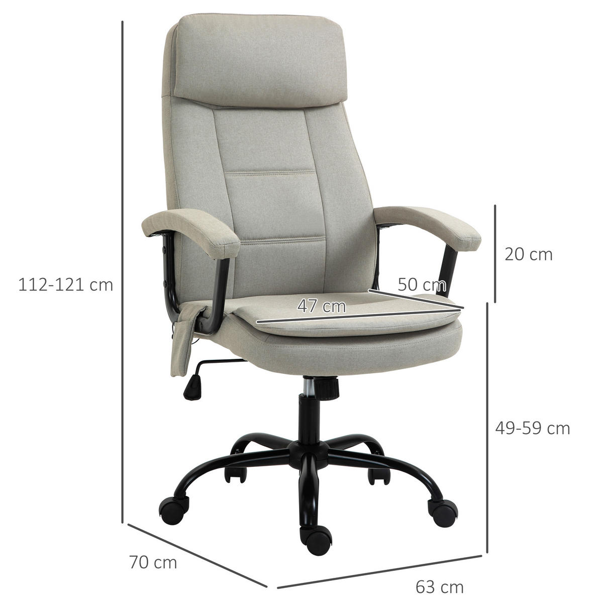 MASSAGEBÜROSTUHL Drehstuhl höhenverstellbar Lendenwirbelsäulenmassage Beige - Beige, Kunststoff (70/121/63cm) - Vinsetto