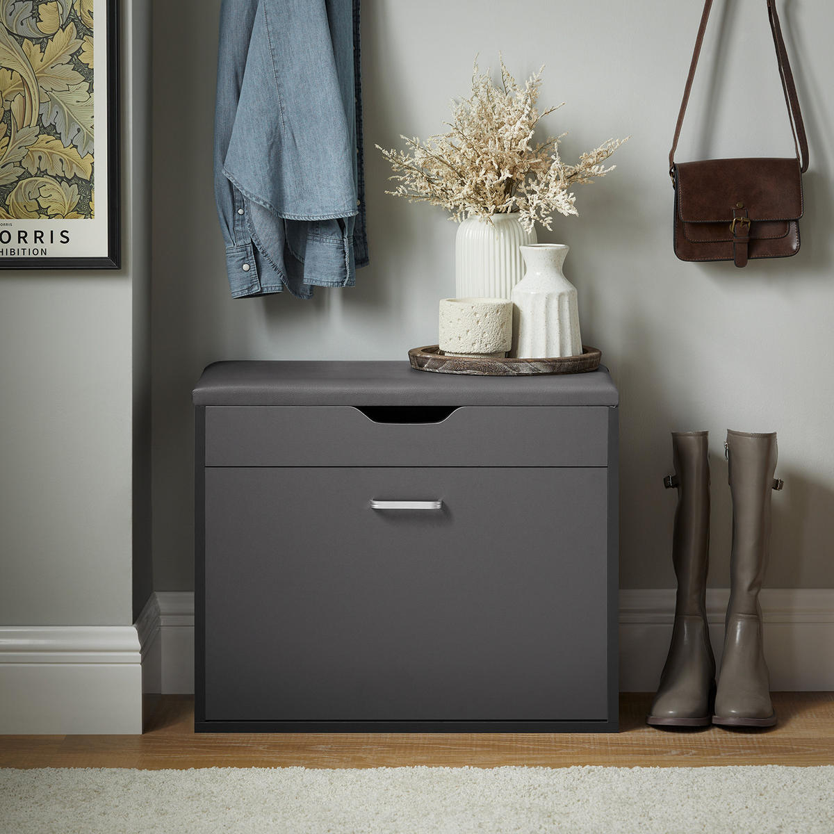 SCHUHBANK Grau - Grau, Holzwerkstoff (60/50/30cm) - SoBuy