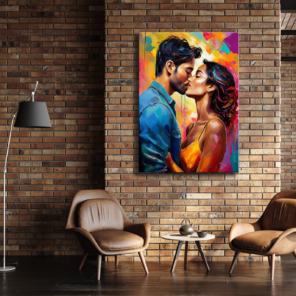 WANDBILD weiblich männlich liebeskuss - Multicolor, Textil (40/60cm) - Feeby