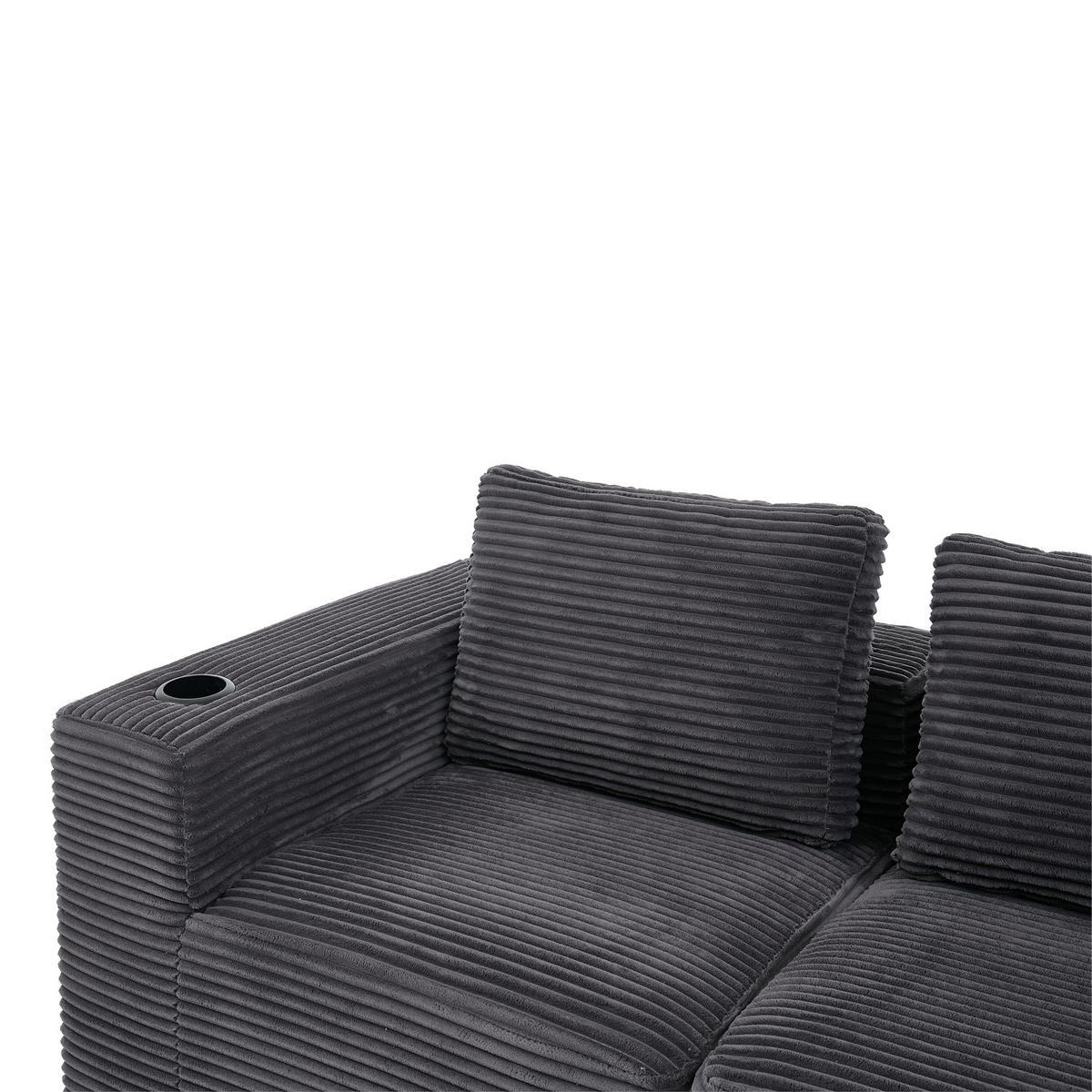 ECKSOFA Dunkelgrau 265/176/60 cm 2-Sitzer mit Cordstoff und Becherhaltern - Dunkelgrau, Textil (265/176cm) - PANGIVO