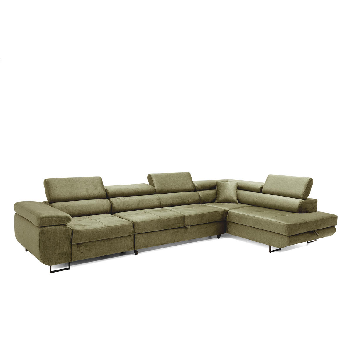 ECKSOFA WILD MAXI L Rechts mit Schlaffunktion 125x195 Velours Hellgrün - Chromfarben/Hellgrün, Holz/Textil (203/350cm) - Muffo