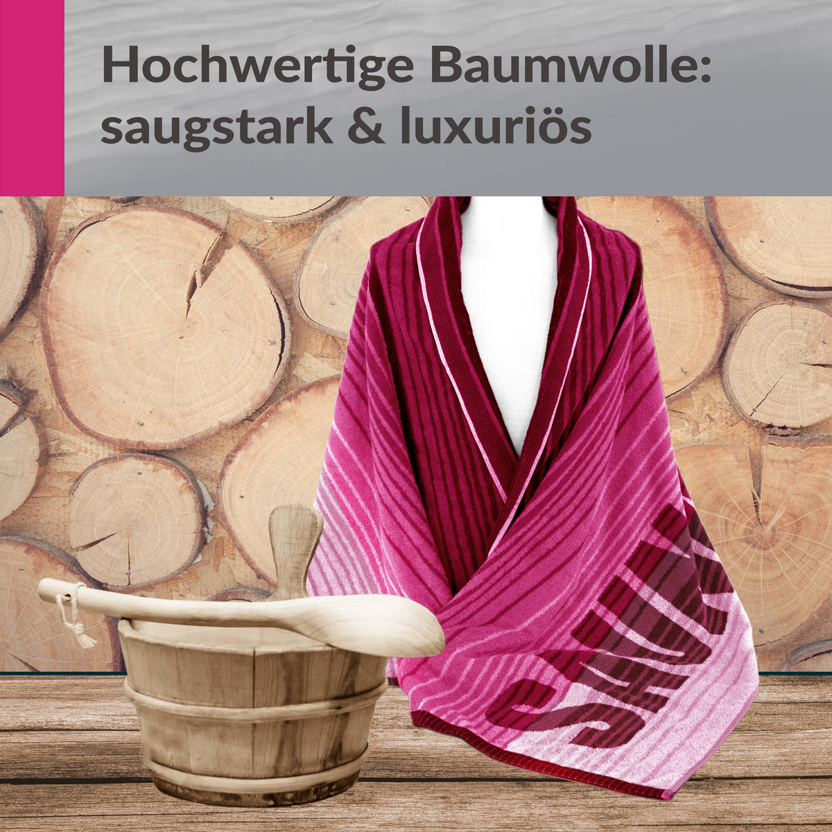 SAUNAHANDTUCH Oslo Rosa – Weinrot 85x200 cm - Weinrot/Rosa, Naturmaterialien (85/200cm) - Lashuma