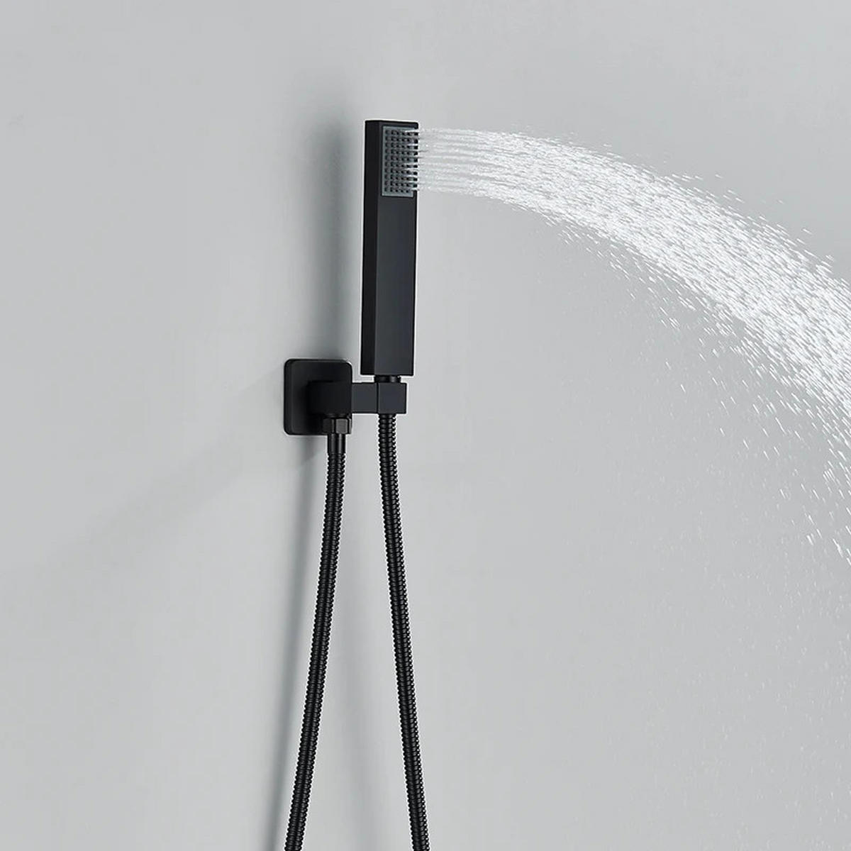 ÜBERKOPFBRAUSESET Thermostat Edelstahl 304, Schwarz, Mit Wasserfall - Schwarz, Metall (22/30/52cm) - Kaket