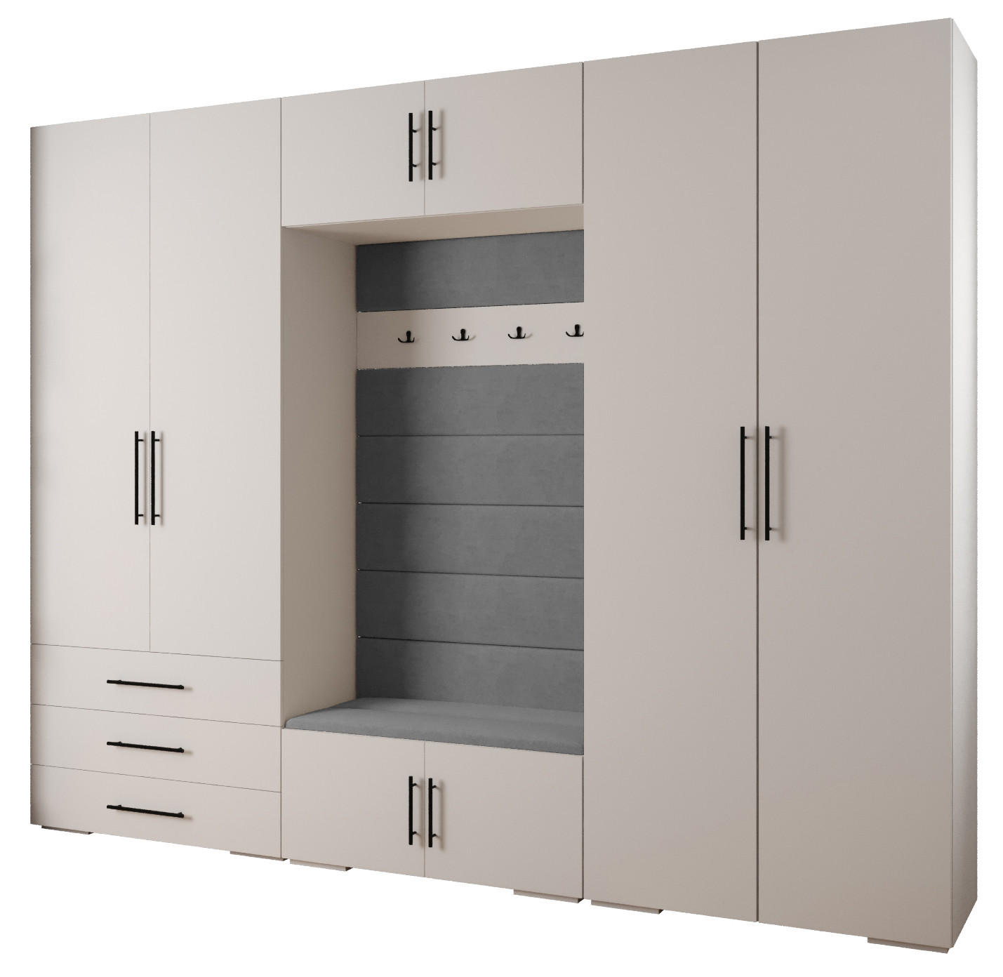 Abiks Möbel Garderoben-Set Weiß, Grau, Schwarz 300x236.7x47 cm