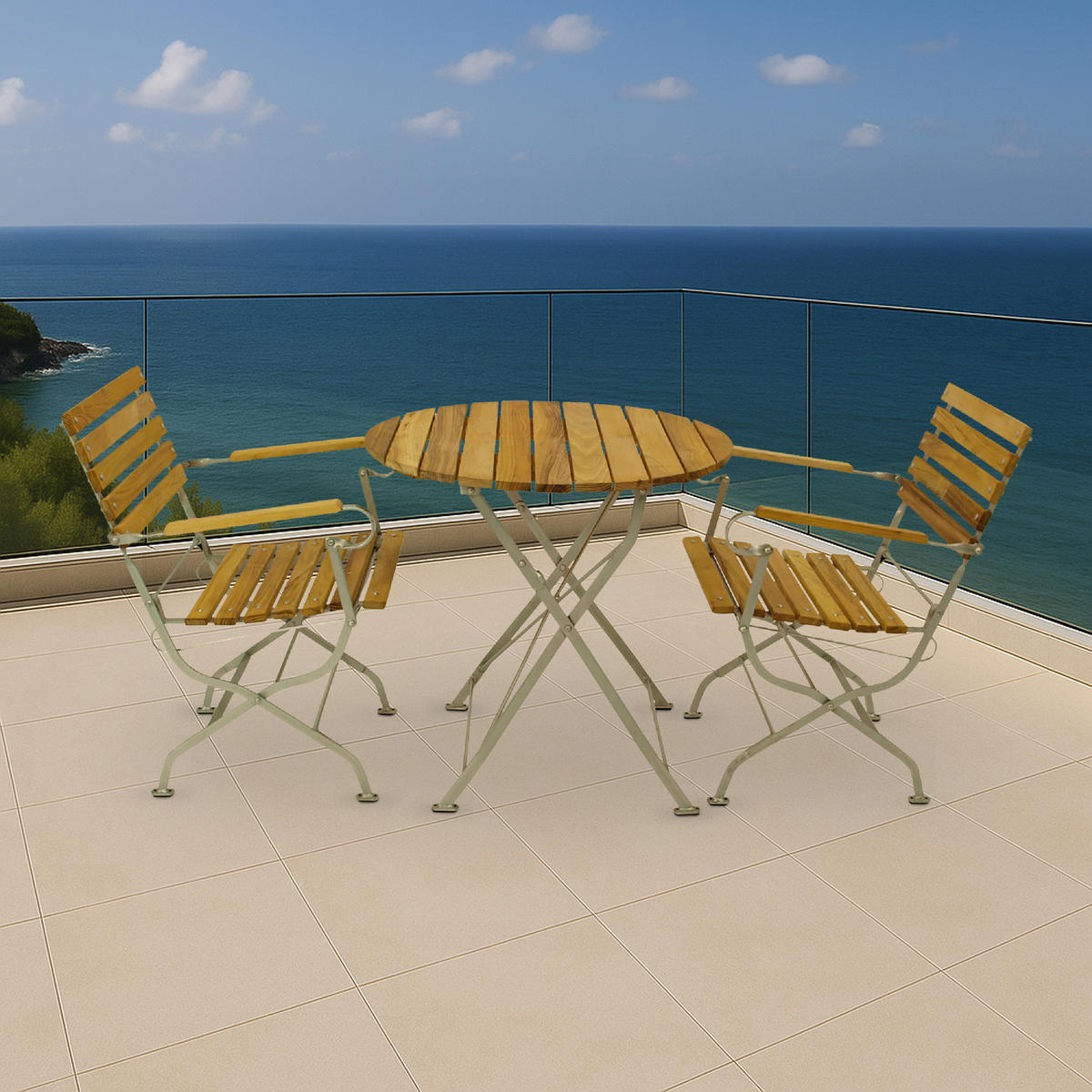 SITZGRUPPE Bad Belzig 3-teilig, Gartenset für 2 Personen - GartenSitzgruppe - Flachstahl - Robinienholz verzinkt - Grau, Holz - TPFGarden