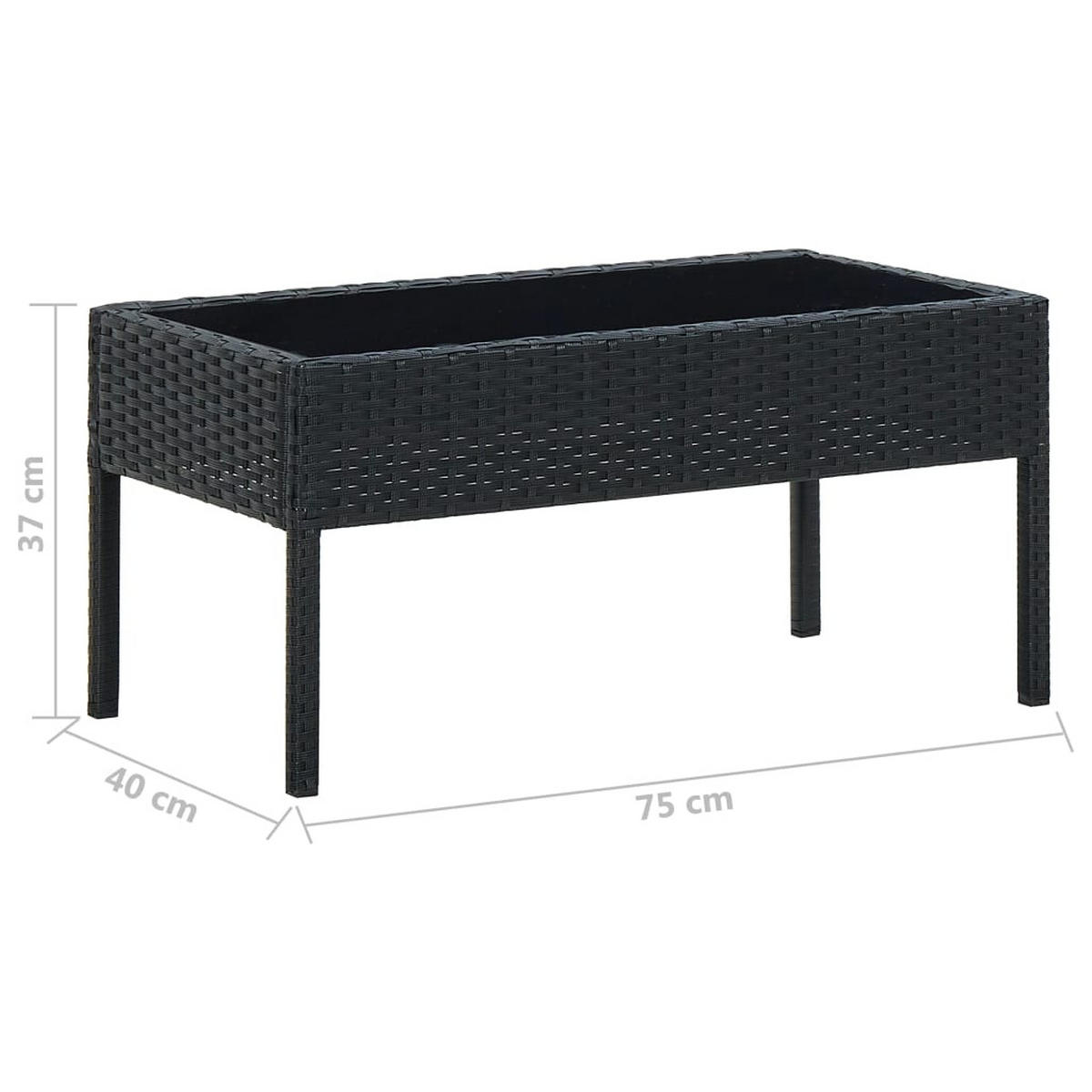 GARTENTISCH Schwarz 75/40/37 Cm Poly Rattan - Schwarz, Kunststoff (75/40/37cm) - vidaXL