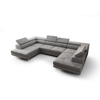 WOHNLANDSCHAFT PRAGA DESIGN U, Eckcouch in U-Form mit Schlaffunktion, Farbe: Hellgrau, Velourstoff, Ottomane Universal - Hellgrau, Textil (342/89/202cm) - O-Sofa