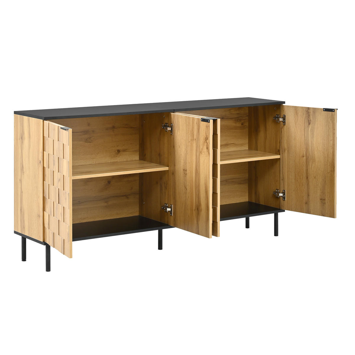 SIDEBOARD 160/35/80,5 cm mit 2 Türen in Natur/Schwarz & Mosaikfronten - Naturfarben, Holzwerkstoff (160/80/35cm) - BEAOK
