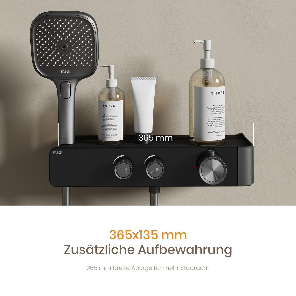 ÜBERKOPFBRAUSESET mit Zweiwege-Thermostatmischer Handbrause Anthrazit Matt - Anthrazit, Metall (35.5/115/15cm) - EMKE
