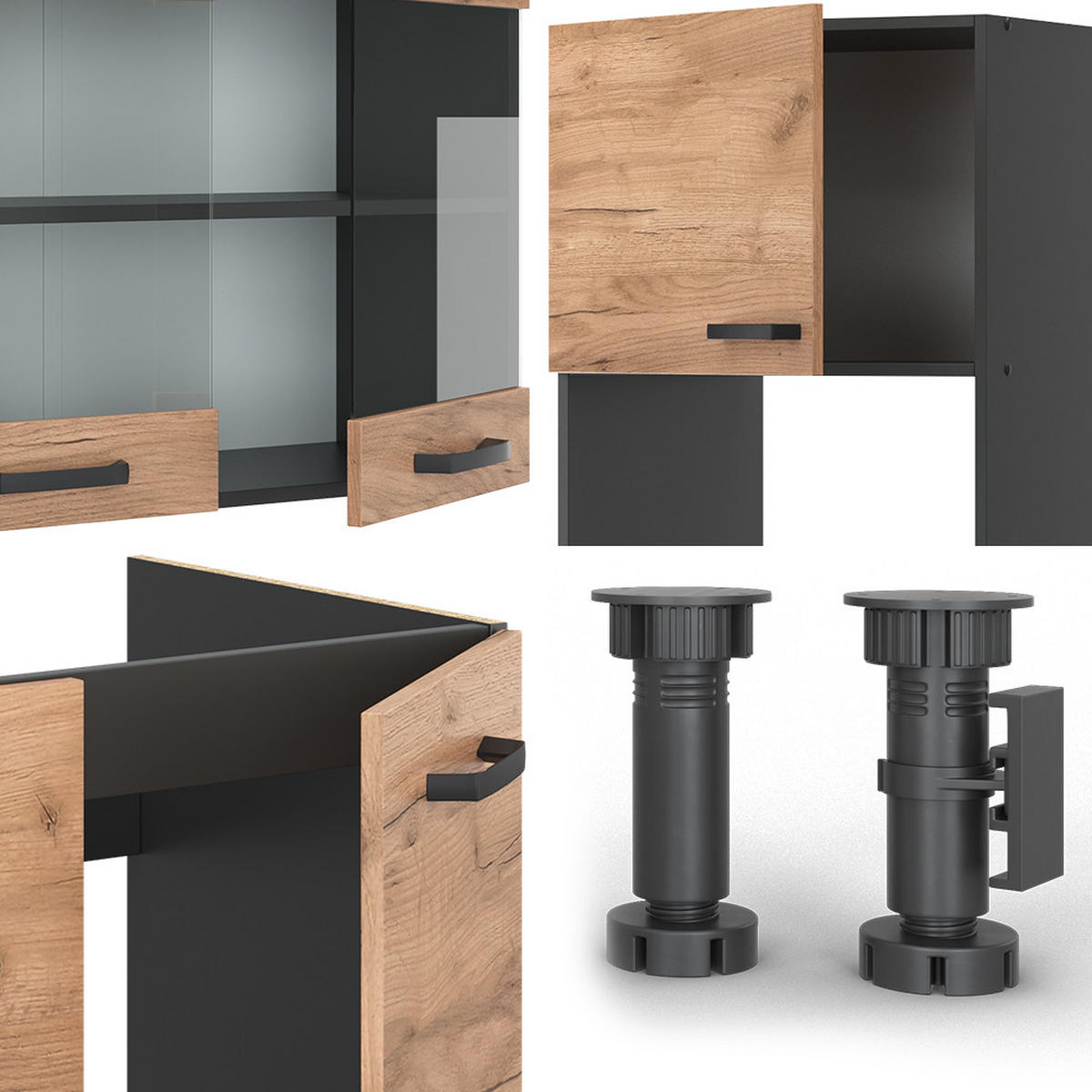 ECKKÜCHE R-Line Goldkraft Eiche/Anthrazit 237 x 60 cm ohne Arbeitsplatte - Anthrazit/Eiche Wotan, Holzwerkstoff (247/81.6/46cm) - Vicco