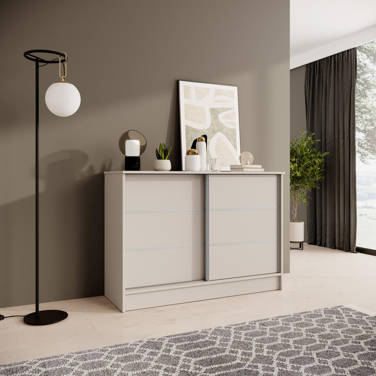 KOMMODE Mirela mit 2 Schiebetüren 120 cm, Kaschmir - Kaschmir, Holzwerkstoff (121/85/43.5cm) - Beautysofa