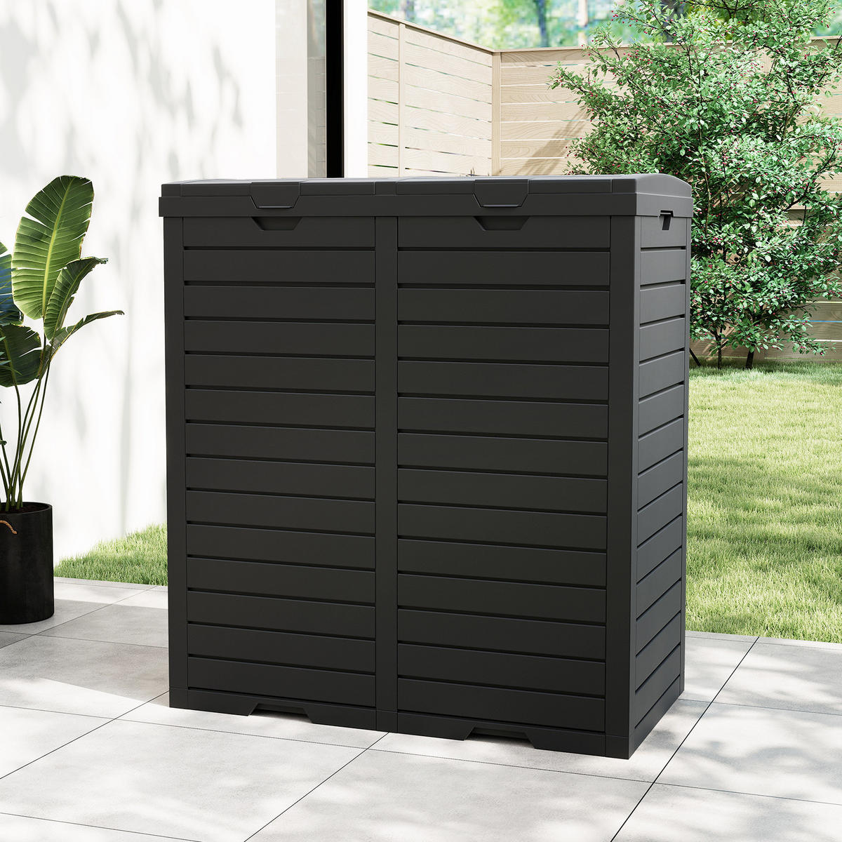 POPELNICE 235L s odpadkovým košem černá - černá, plast (77/86/40cm) - COSTWAY