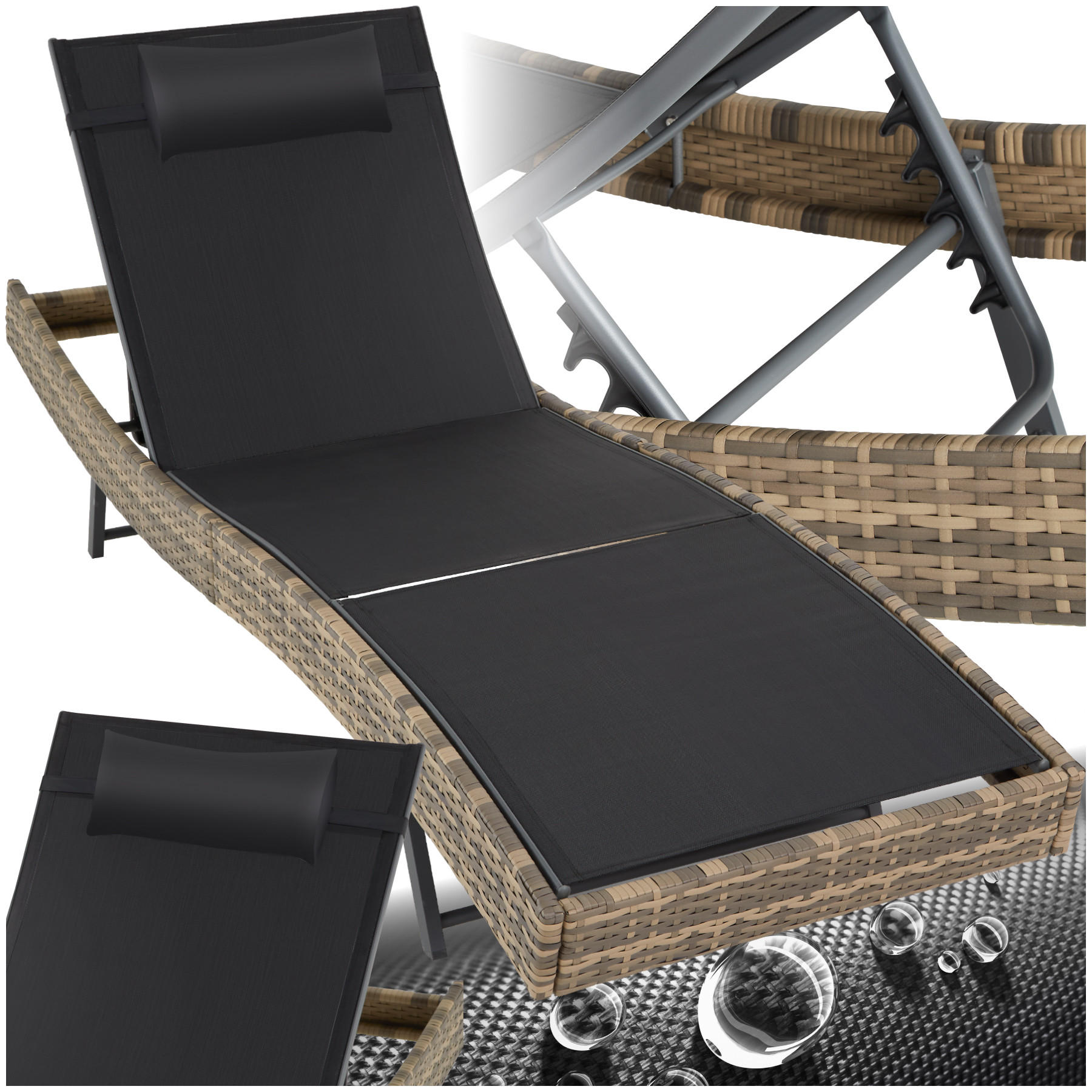 RATTAN-SONNENLIEGE Moana,69 x 211 x 41 - 94 cm,natur - Naturfarben, Kunststoff (69/94/211cm) - tectake