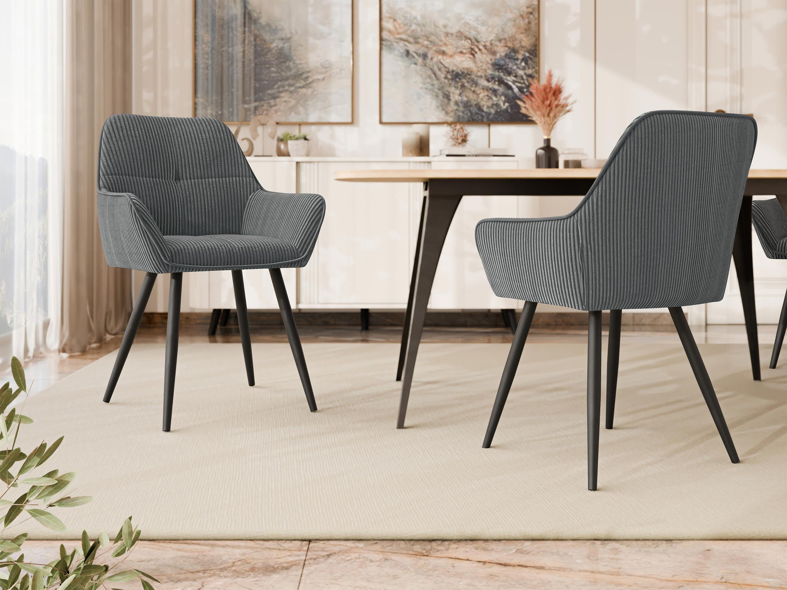 STUHL 2er-Set Archon (2 Stück) - Schwarz/Grau, Textil/Metall (64/86/61cm) - MIRJAN24