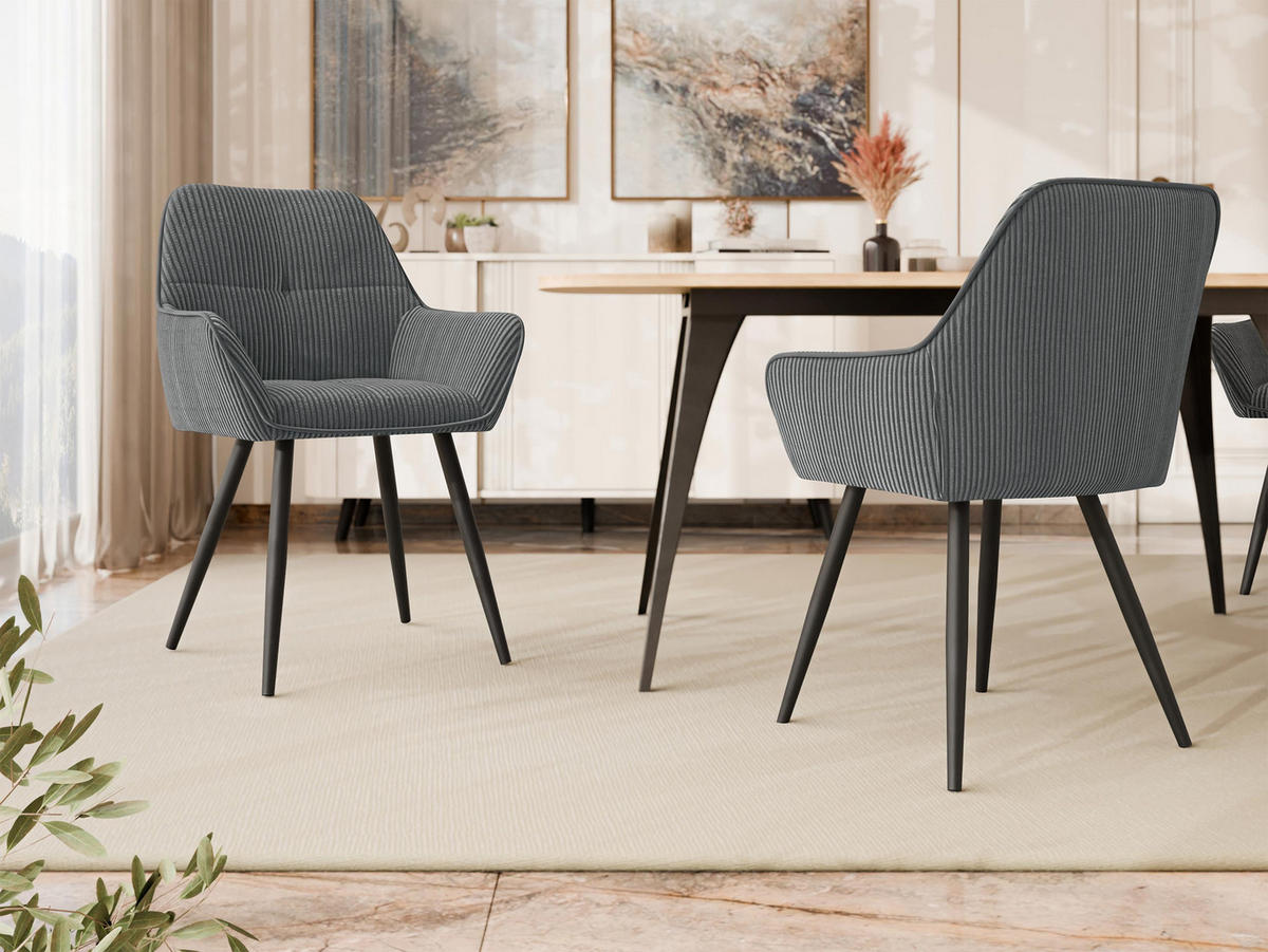 STUHL 2er-Set Archon (2 Stück) - Schwarz/Grau, Textil/Metall (64/86/61cm) - MIRJAN24