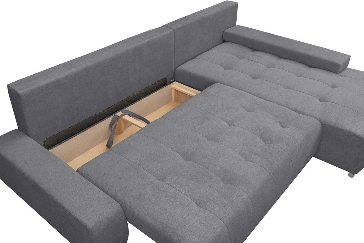 ECKSOFA Bloom mit Bettkasten und Schlaffunktion L-Form - Grau, Textil (267/185cm)