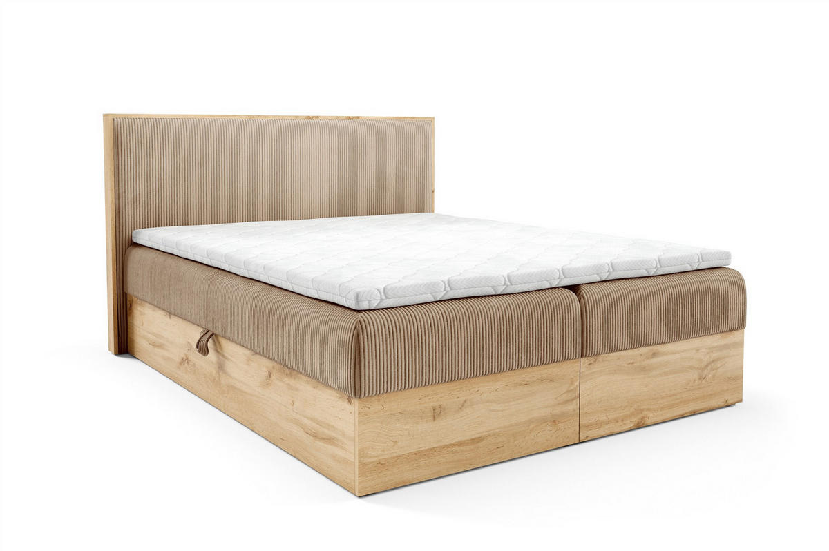 BOXBETT Roland Premium - Hellbraun, Holzwerkstoff/Textil (120/200cm) - Fun Möbel