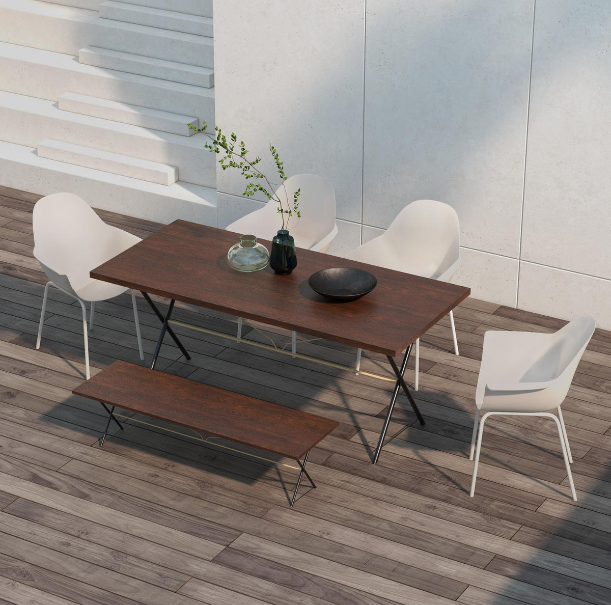 GARTENSTUHL aus Stahl 59x55x84cm in Grau im 4er Set - Grau, Kunststoff (55/84/59cm) - Modfu