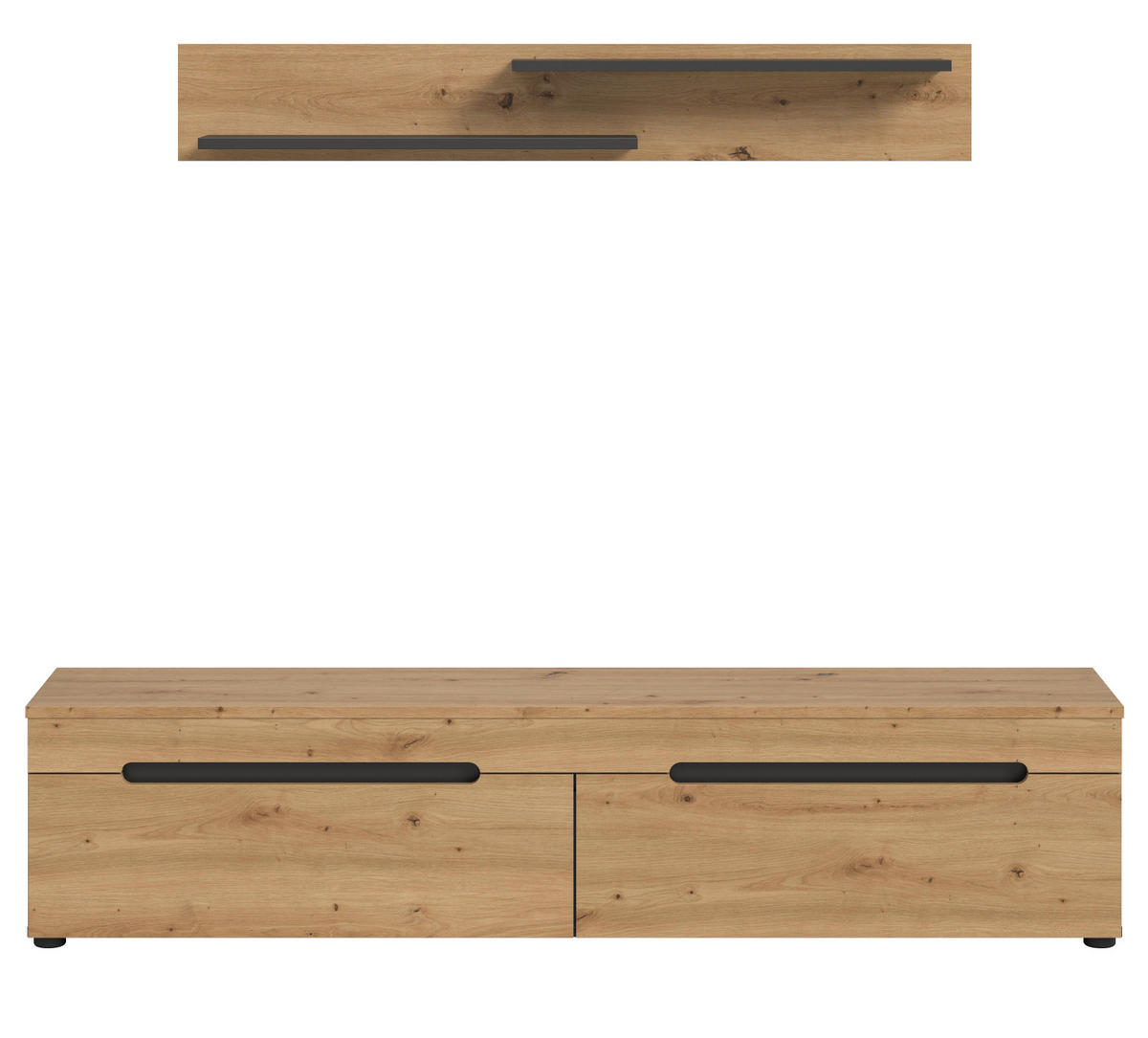 WOHNKOMBINATION Eiche Artisan, grau, 2er Set Lowboard 170 cm und Wandboard, Cooper - Schwarz/Eiche Artisan, Holzwerkstoff/Kunststoff (170/180/33cm) - Inn.Furn